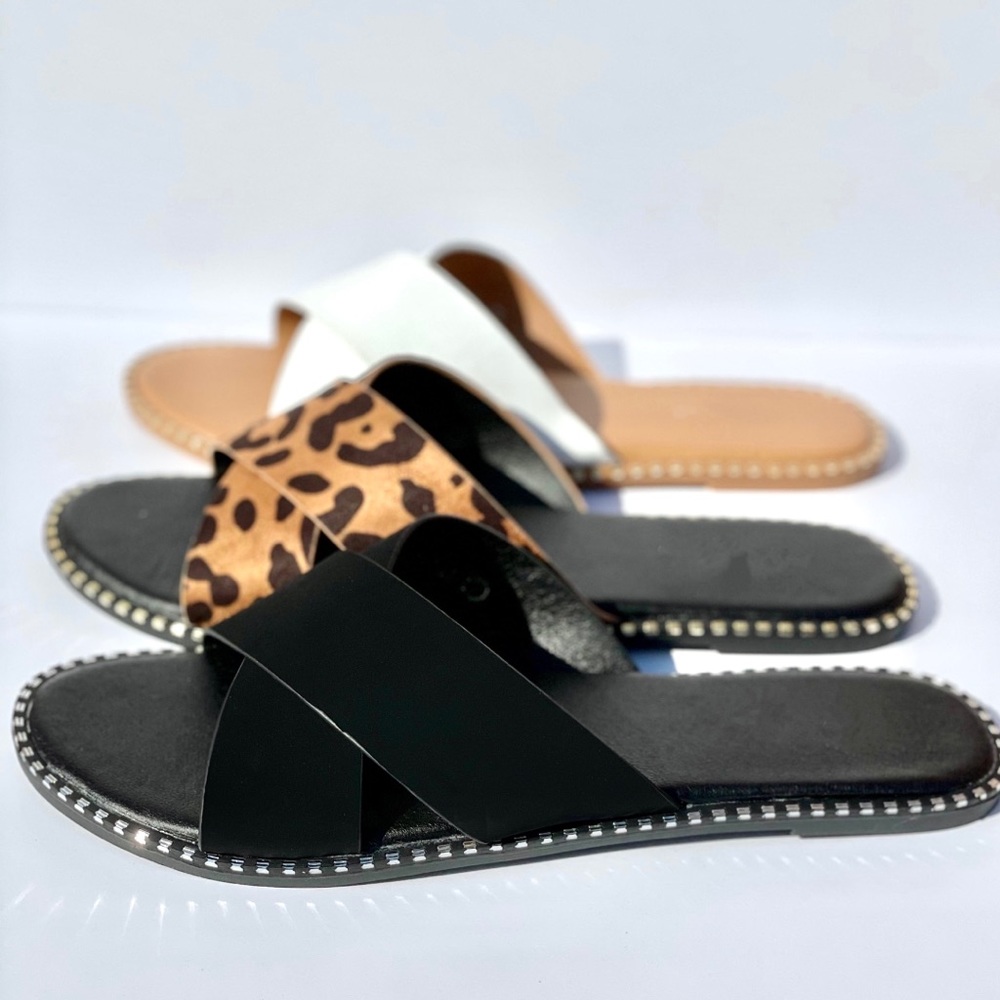 Black X Band Studded Slide Flat Sandals - Picture 6 of 9